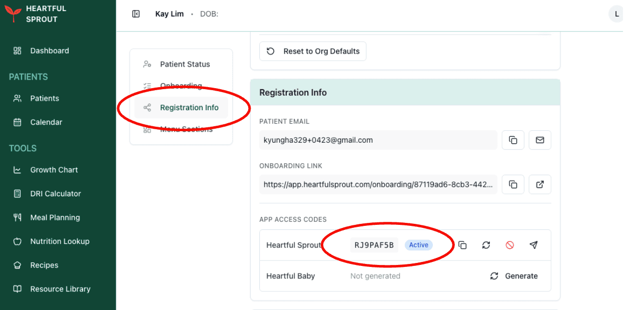 Connection code in Settings → Registration Info