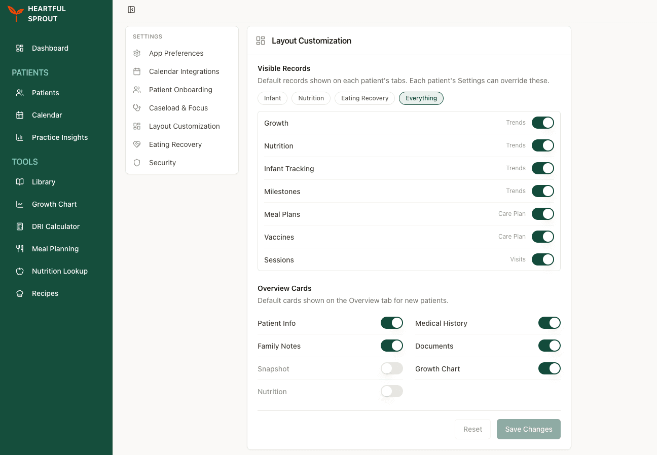Layout Customization — presets, Visible Records, and Overview Cards