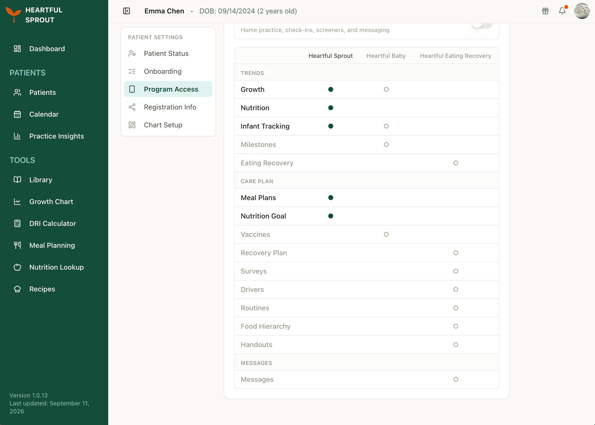 The which-app-feeds-what matrix, grouped by tab
